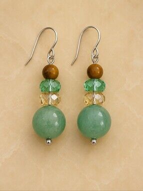 HANDMADE Aventurine Tiger Eye Beaded Dangle Hook Earrings